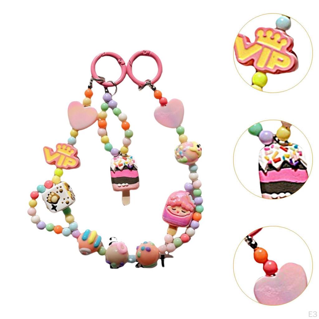 Keychain Keyring Phone Lanyard Lovely Cute Beaded Charms for Gift Kids Blue