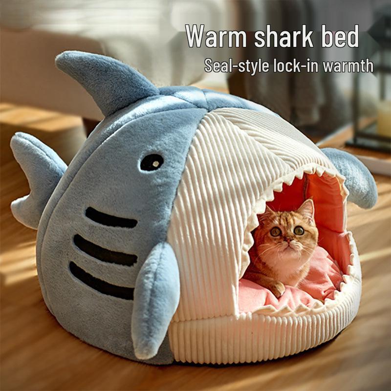 Shark-Shaped Cat and Dog Nest: Cozy, Enclosed, All-Season Comfort and Security