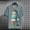 Funny Fat Cat T-Shirt Kid's 3d Printed Animal T-Shirts Kids Casual Loose Short Sleeved Oversized Tops Summer Streetwear Tees