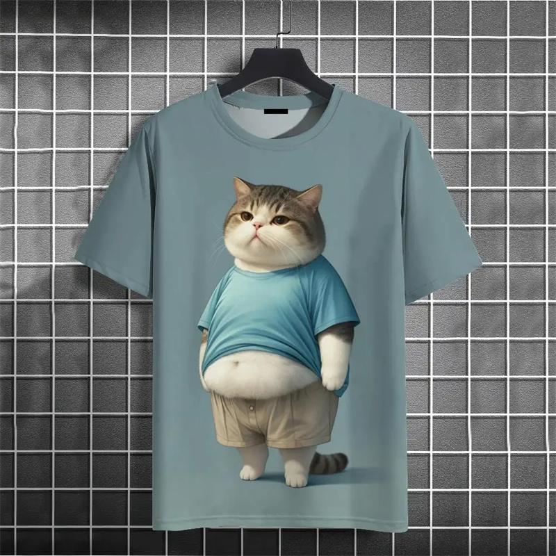 Funny Fat Cat T-Shirt Kid's 3d Printed Animal T-Shirts Kids Casual Loose Short Sleeved Oversized Tops Summer Streetwear Tees