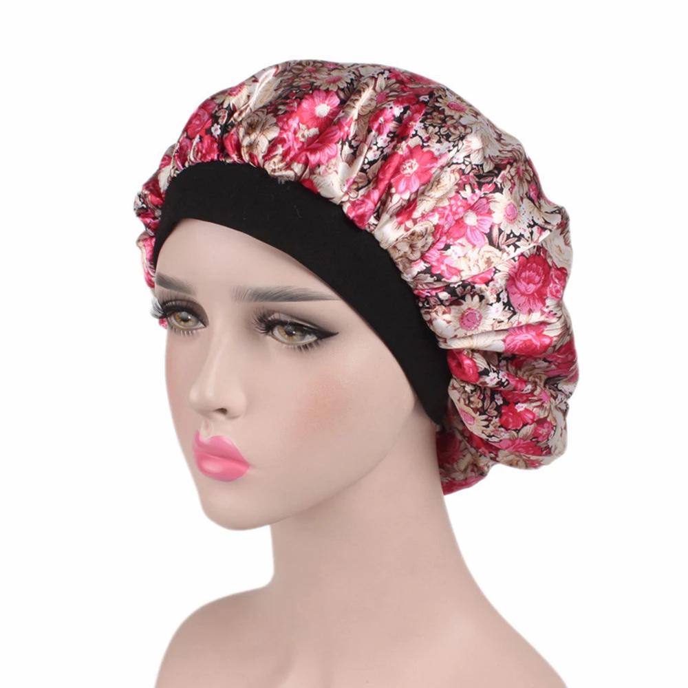 Hair Satin Bonnet For Sleeping Shower Cap Silk Bonnet Bonnet Femme Women Night Sleep Cap Head Cover Wide Elastic Band