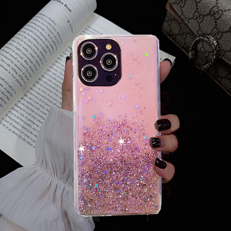 Clear Glitter Star Soft TPU Silicone Phone Case For iPhone 14 13 12 11 Pro Max Plus 14promax 13pro 12pro 11pro Bling Sequin Back Cover Shell