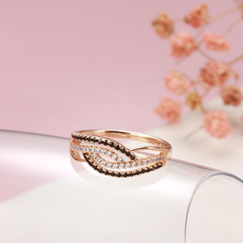 Trendy Full Black With White Natural Zircon Rings For Women Fine  Rose Gold Color Geometric Daily Accessories Jewelry