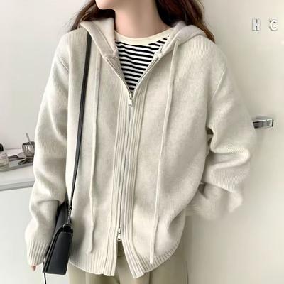 Strickjacke Pullover Weibliche Herbst und Winter Mit Kapuze Doppel-reißverschluss Pullover Mantel Frauen Lose Oberbekleidung Faul Pullover Strickjacke Weibliche