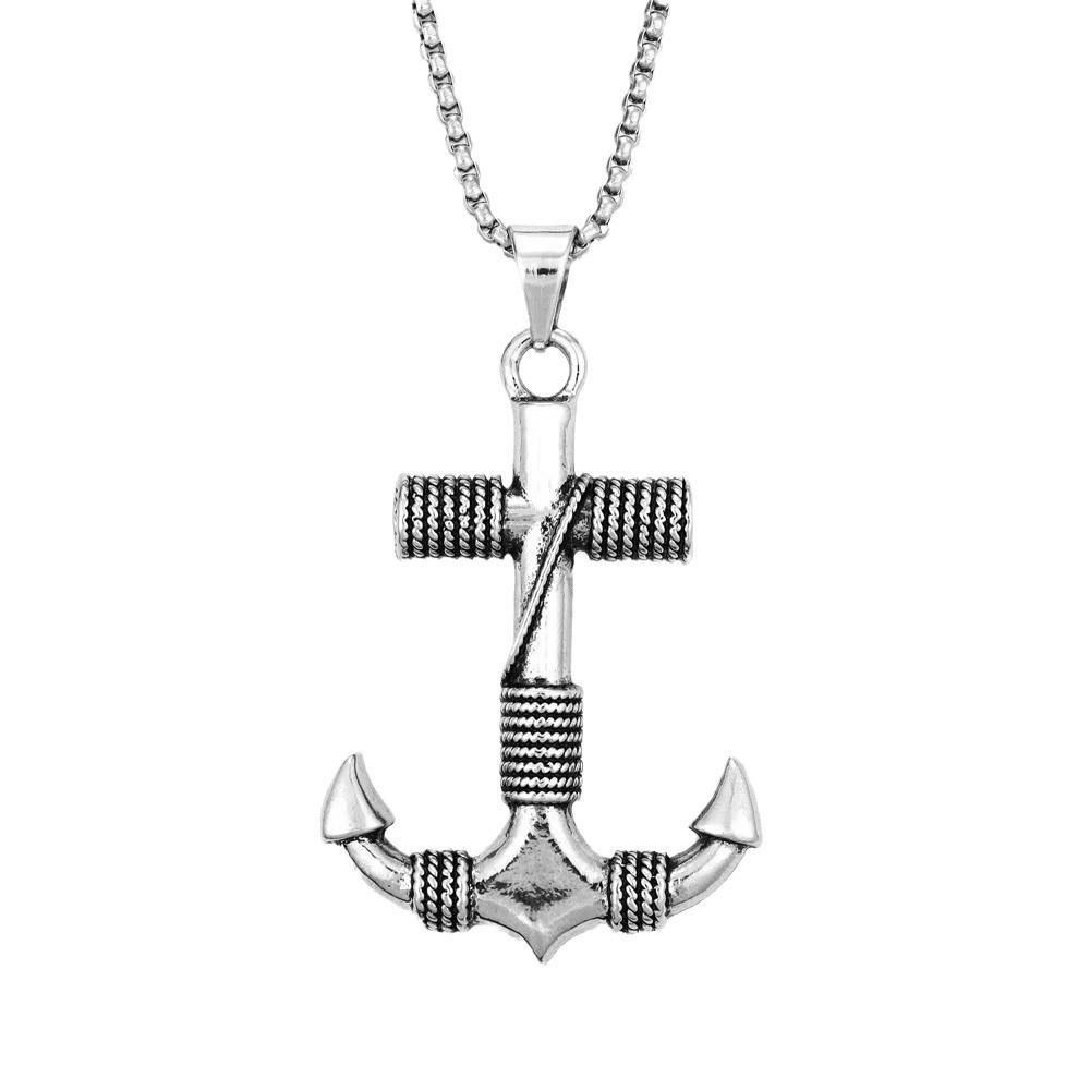 Thunder Hammer Pendant Necklace Retro Titanium Steel ChainShip Anchor Sweater Chain
