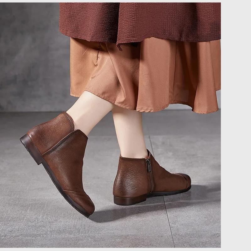 Johnature Stivaletti alla Caviglia Retro Vera Pelle Suola Morbida Versatili Scarpe da Donna in Pelle Bovina