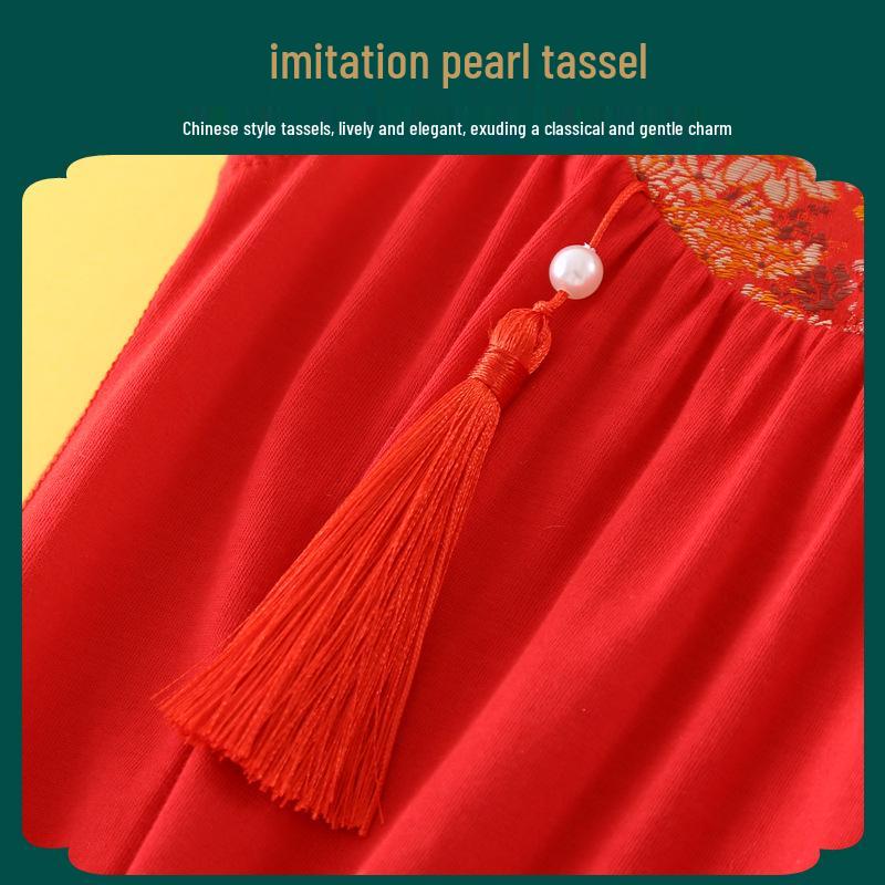 Röd Kortärmad Babyflicka Sommar Romper Onesie - Första Födelsedagsoutfit, 100-dagarsfirande - Stil 5391