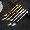 304 Stainless Steel Long-Handled Square Head Spoon - Ideal for Honey, Stirring, Ice, Bar, and Western Tableware