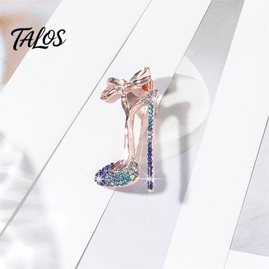 Brooch Pin, High Heels Bow Shape Lapel Pin with Sparkling Rhinestones, Women Badge for Suits Coats Bags Accessories