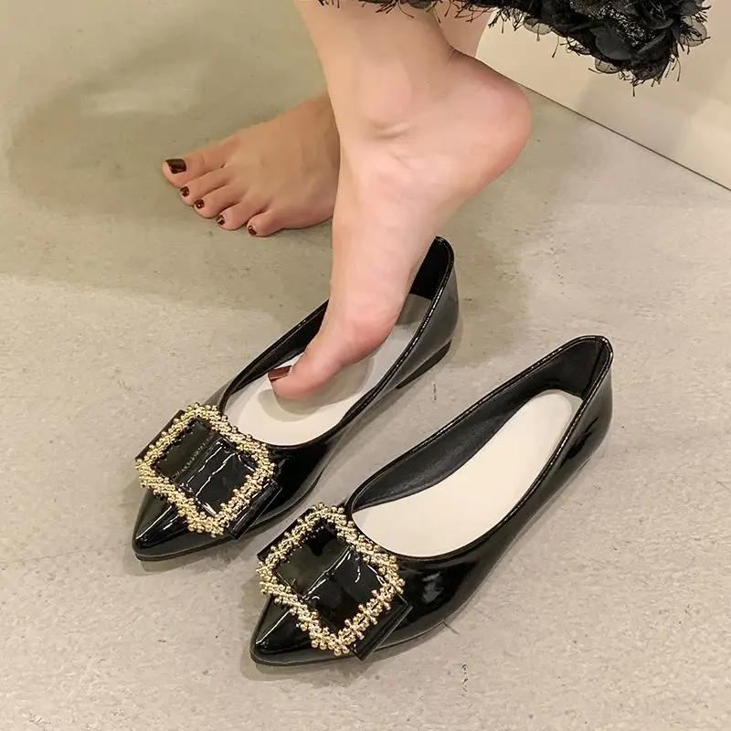 Fashion With Crystals Slip-on Pointed Toe Diamond Sexy Woman Flats Rhinestone Genuine Mark Offer Discount 39 Summer 2025 Shoes for Women