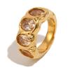 Hammered Finish Oval Zircon Ring Oval Cut Gold Plated Band Elegant Stainless Steel Ring  for Women