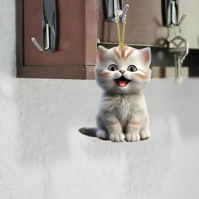 Lindo colgante de gato acrílico para espejo retrovisor, adorno colgante para árbol de Navidad, adorno de gatito de dibujos animados, regalo para amantes de los gatos