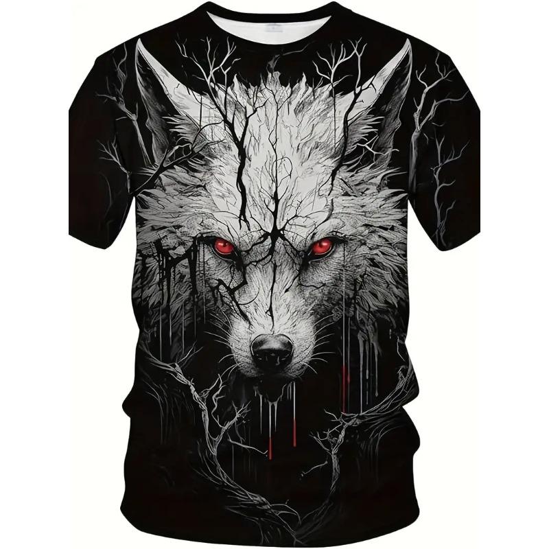 

Футболка мужская с 3D-принтом и рисунком волка, летняя повседневная футболка с круглым вырезом и коротким рукавом, с принтом животных, модная мужская одежда для активного отдыха 5XL