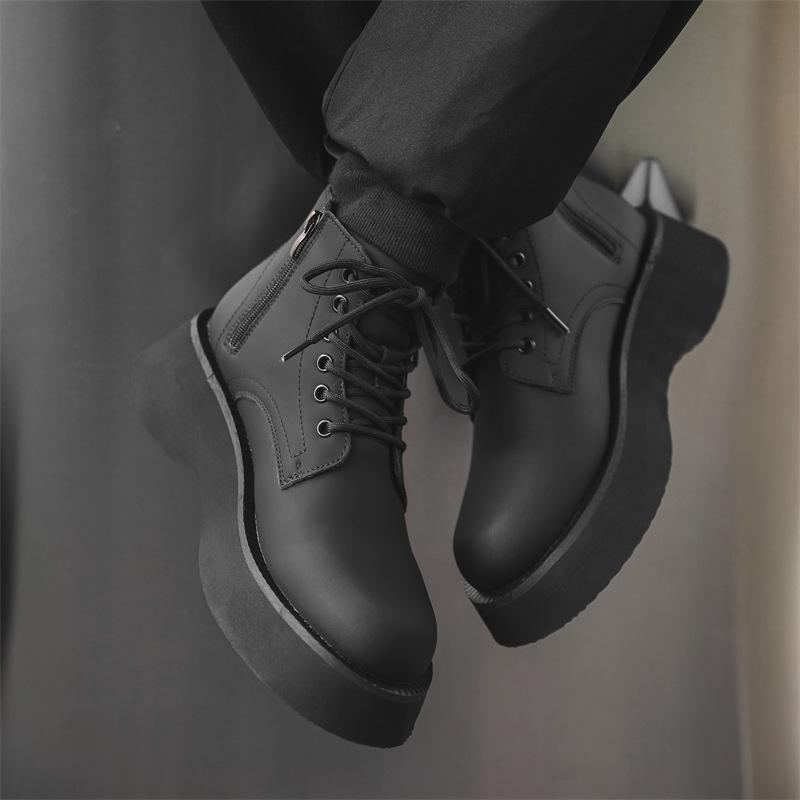 Martin boots men's 2024 new black platform derby shoes high-top big-headed leather shoes tooling boots 22510-J