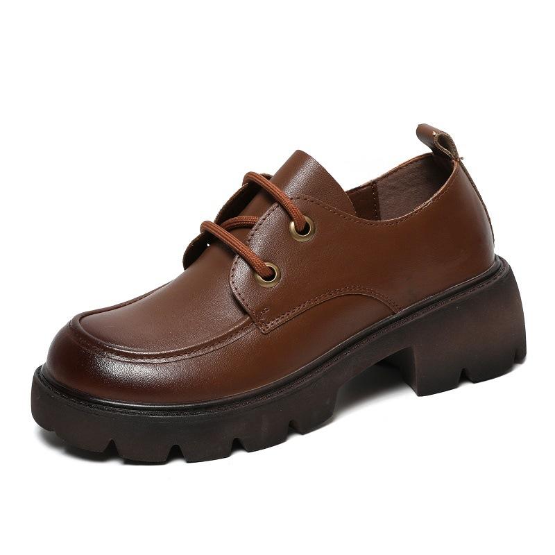 

Туфли на плоской подошве, женские весенне-осенние тонкие новые винтажные удобные кожаные повседневные женские туфли, маленькие кожаные туфли на толстой подошве 40 коричневый