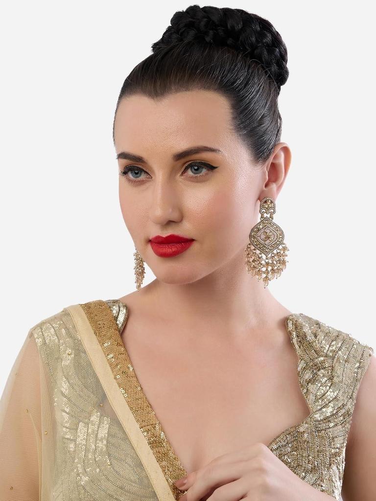 Champagnefärgad Bländande Stenar & Klusterpärlor Hängande Örhänge För Kvinnor