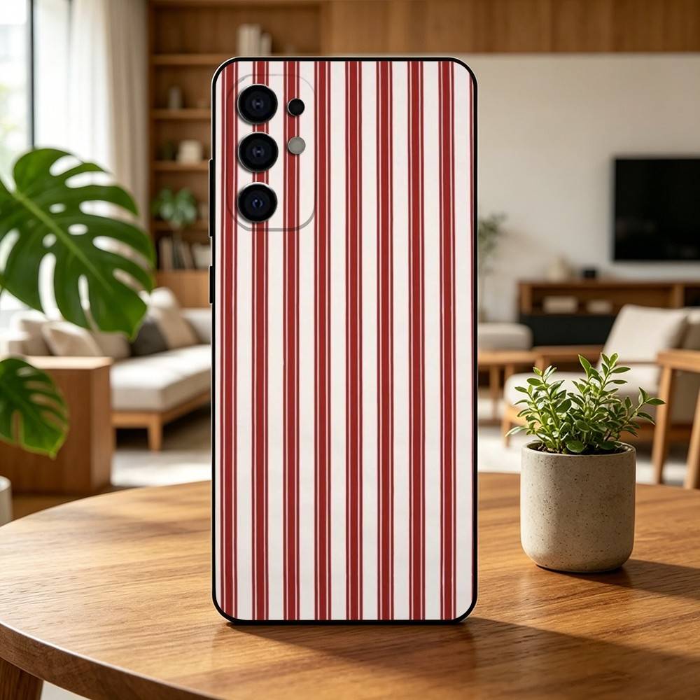 Burgundy White Stripe pattern  Phone Case For Samsung S25,S24,S21,S22,S23,S30,Ultra,S20,Plus,Fe,Lite,Note,10,Black Cover