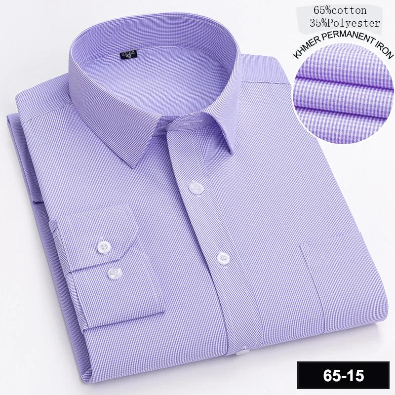 New In Shirt Long-sleeve Shirts for Men Slim Fit Formal Plian Shirt Single Pocket Office Clothes Soft Plaid Cotton Designer Tops