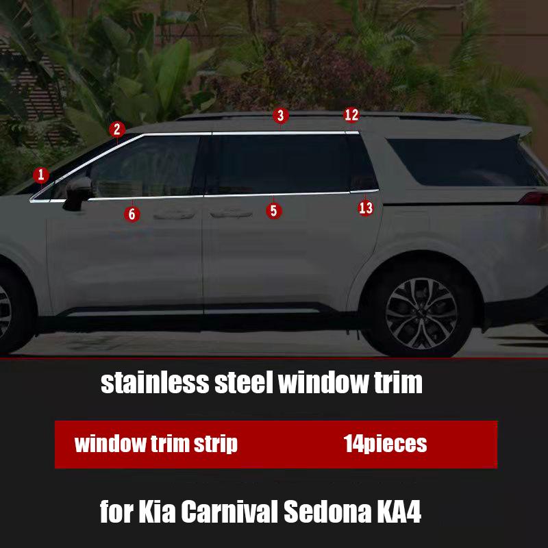 For Kia Carnival Sedona KA4 Window Full Set of Stainless Steel Bright Strip Modification Accessories