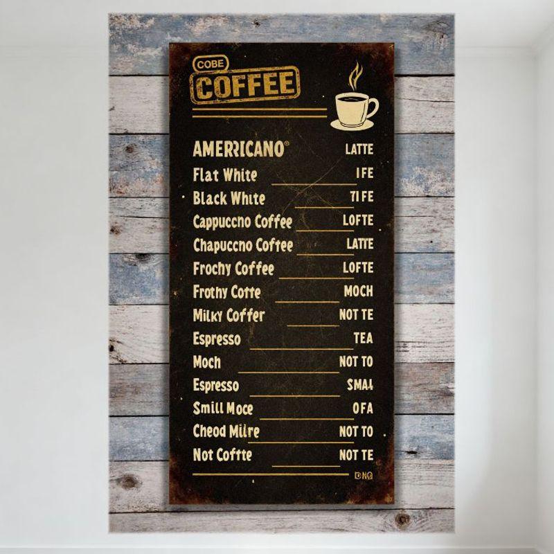 

Vintage Cobe Coffee Metal Tin Sign Rustic Dark Brown with Black Border Retro Coffee Drinks List Wall Decor for Café Bar Man Cave 20x30cm（7.8x11.8inch）