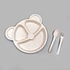 Wheat Bear Children's Plate Set 3-piece Cartoon Tableware Students Divided Breakfast Plate Delivery Spork