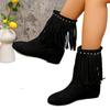 Tassel Low Heel Flat with Modern Boots Zip Round Toe Solid Female Shoes on Sale 2025 Fashion Spring/autumn New Women's Boots