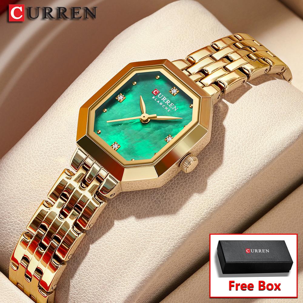 CURREN Square Stainless Steel Ladies Watch Elegant Simple Fashionable Gift Watch with Box