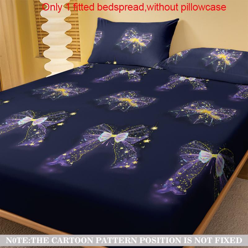 1 Simple Modern Starlight Butterfly Knot Printed Matte Fitted Sheet,Bedroom Printed Bed Cover,Bedding(Excluding Pillowcases)