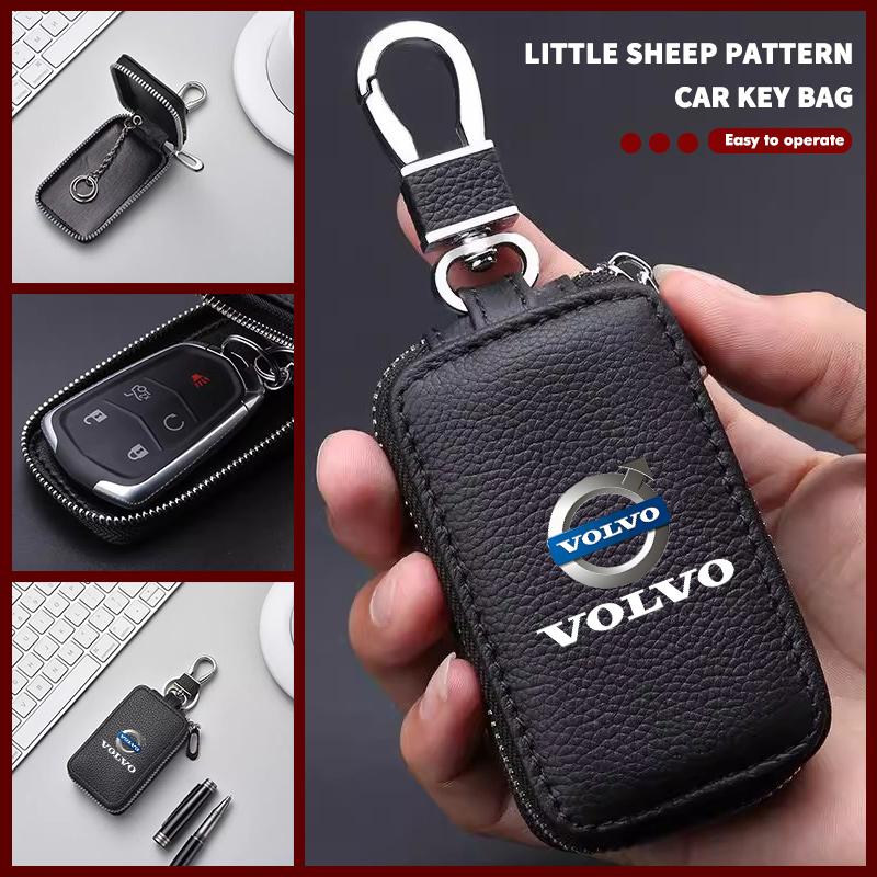Leather Car Litchi Patterned Key Bag Wallet ID Card Coin Purse For Volvo V50 S60 XC60 S40 XC40 XC90 V70 XC70 C30 V40 V60 HL9