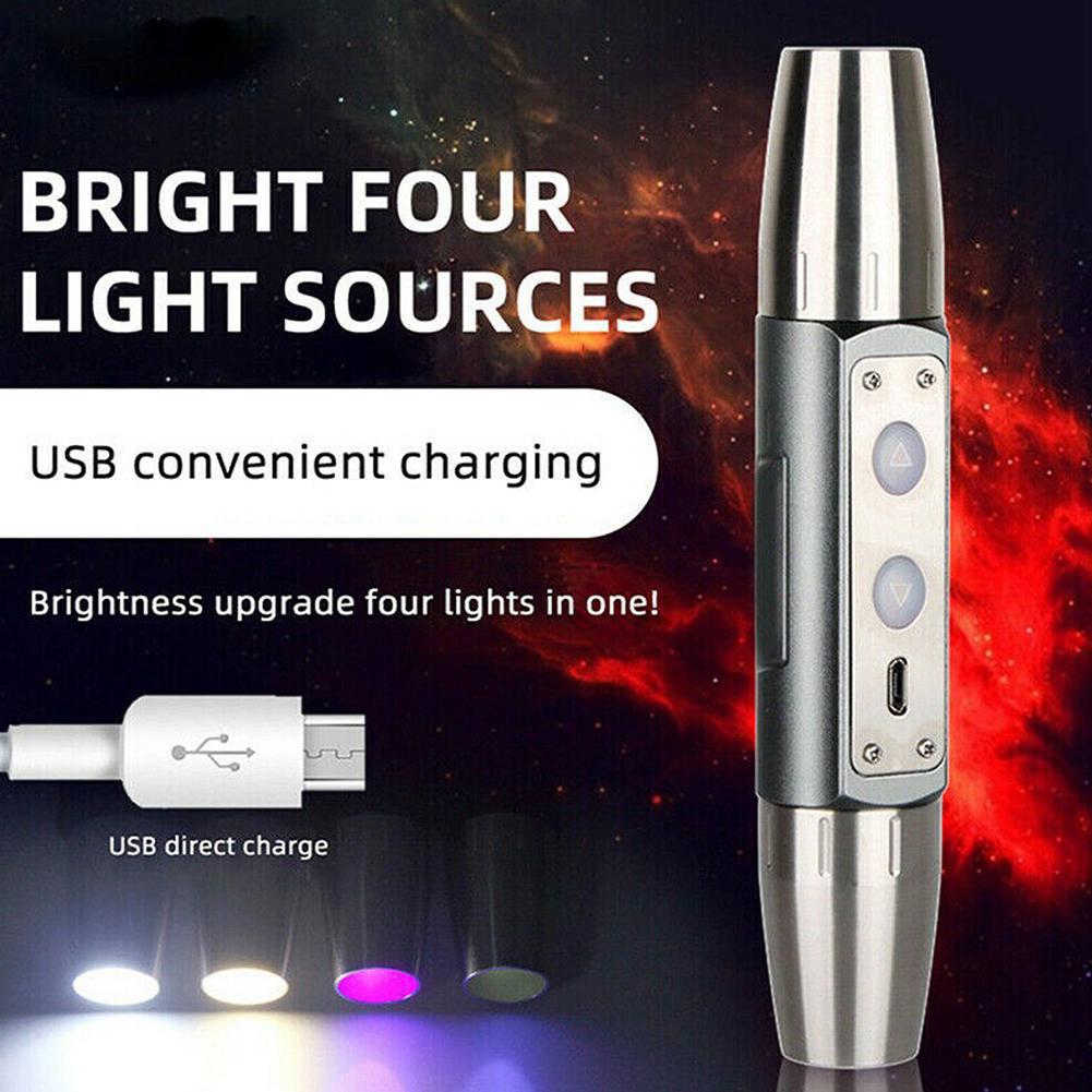 4-in-1 White Yellow UV 365nm/395nm LED LCD Flashlight Jade Detection Jewelry Money Ore Marker Stone Fluorescence Light Scor M4K3