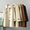 Real Shot Mid Length Trench Coat Women Autumn Winter Solid Single Breasted Cotton Windbreaker Casual Outerwear