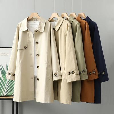 Echte Aufnahme Mittellanger Trenchcoat Damen Herbst Winter Einfarbig Einreihig Baumwolle Windjacke Lässige Oberbekleidung