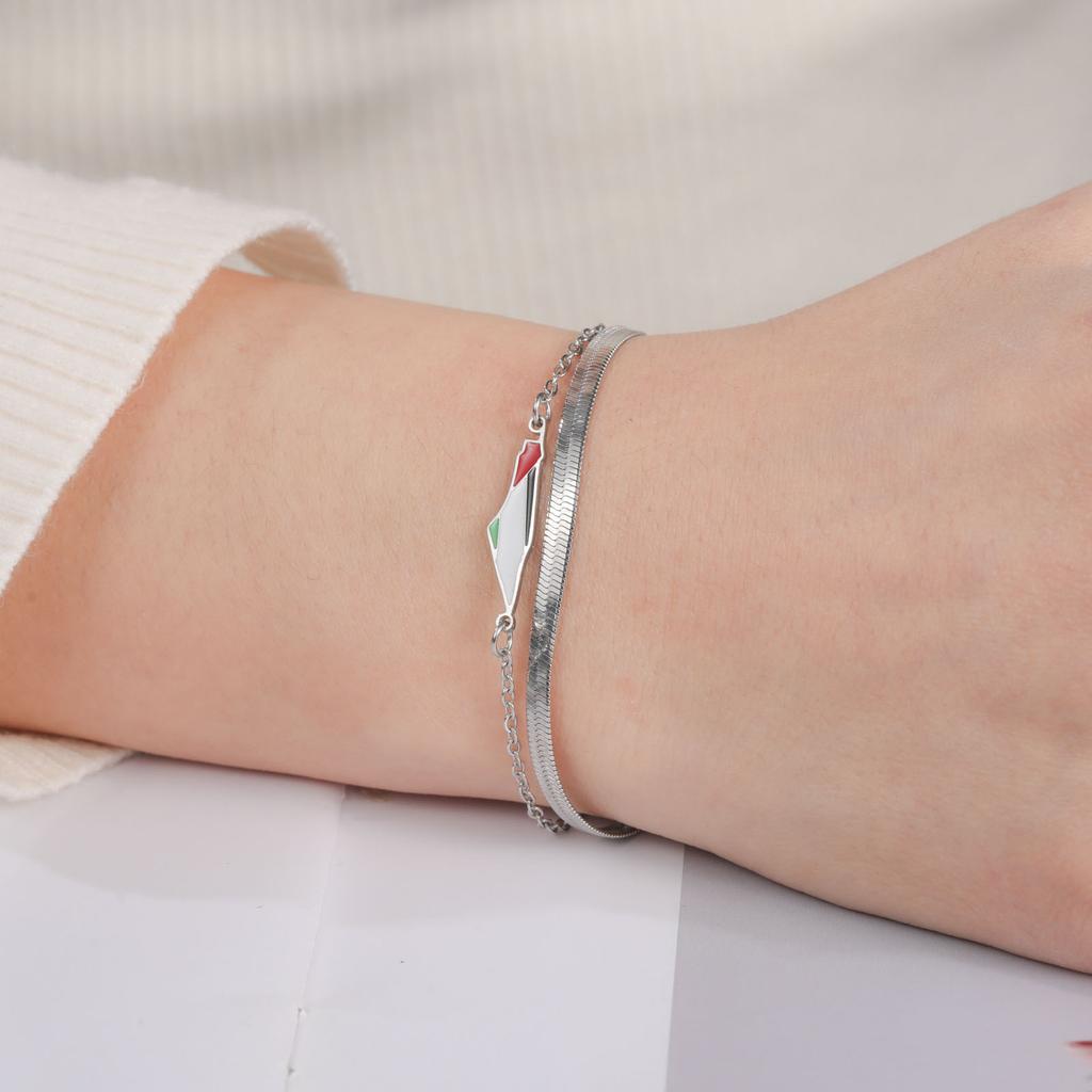 Fashion Nation Israel and Palestine Map Bracelet Drip Oil Craft Double Layer Snake Chain Geographic Bracelet Jewelry Gift