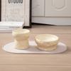 Cute Cheese Ceramic Elevated Pet Bowl Set 3Pcs, Cat Dog Food Water Bowl with Non-slip Mat
