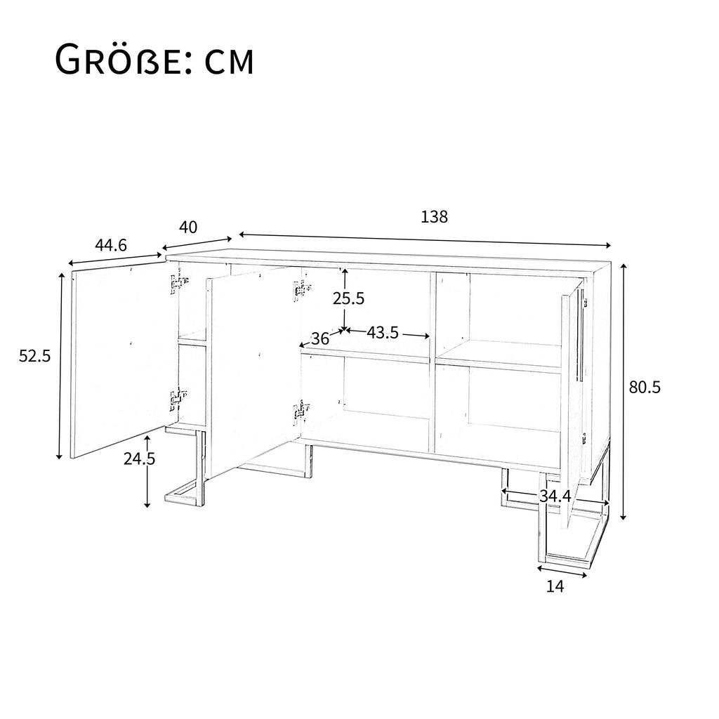 Sideboard Kommode mit 3 Türen, Moderne Küchenschrank mit Verstellbare Ablage, Buffetschrank mit viel Stauraum, schlichten Stil