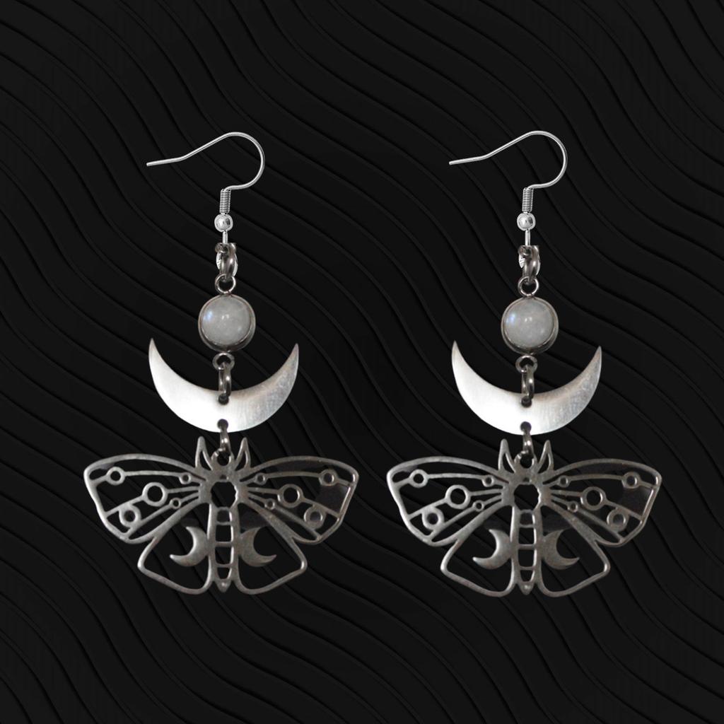 Vintage Hollow-out Butterfly Pendant Earrings Bohemian Moon Moth Ear Hooks Natural Stone Jewelry Accessory Gifts For Women Girls