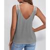 Women's New Solid Color Waffle Lace Splicing Casual Vest T-shirt Top For European American