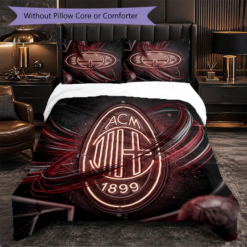 AC Milan Pattern 3?Pieces Bedding Set Soft Microfiber Duvet Cover with Pillow Cases for Bedroom