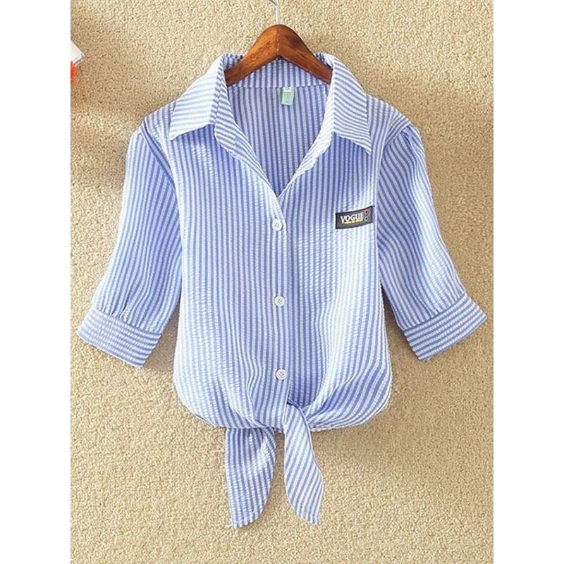 

Striped Tied Rope Bubble Sleeve Shirt Top Stripes Rope Puff Sleeve Shirt Red XL(XL)