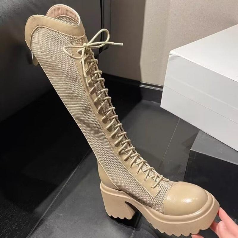 Fashion Mesh Breathable Tall Boots Women's Summer Thin Cutout Sandals Super High Heel No Knee Thigh Knight Boots