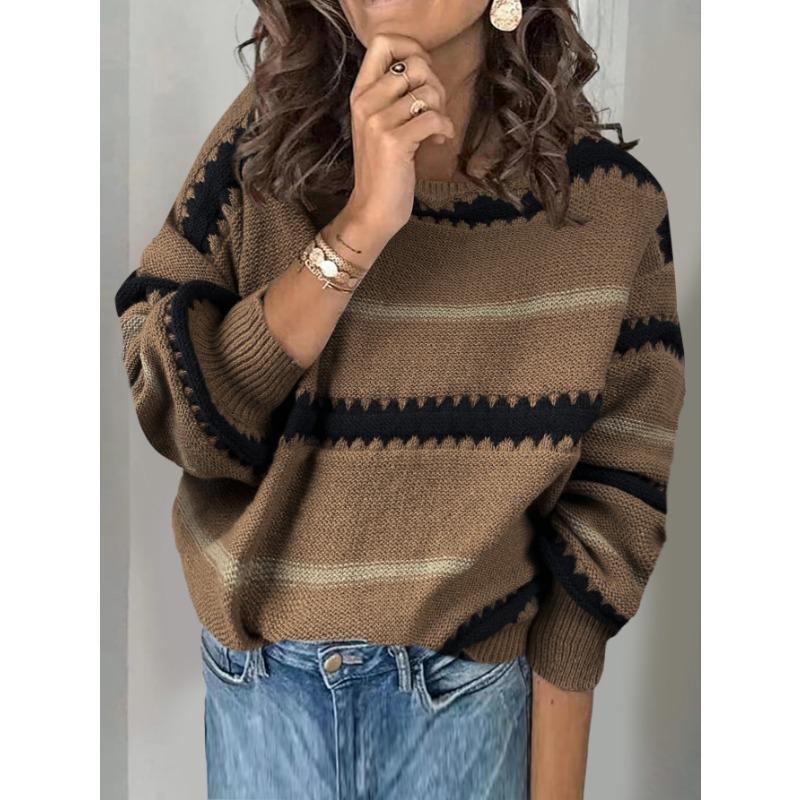 Autumn Movement Women's Metallic Striped Knitwear Pullover Commuter Loose Sweater