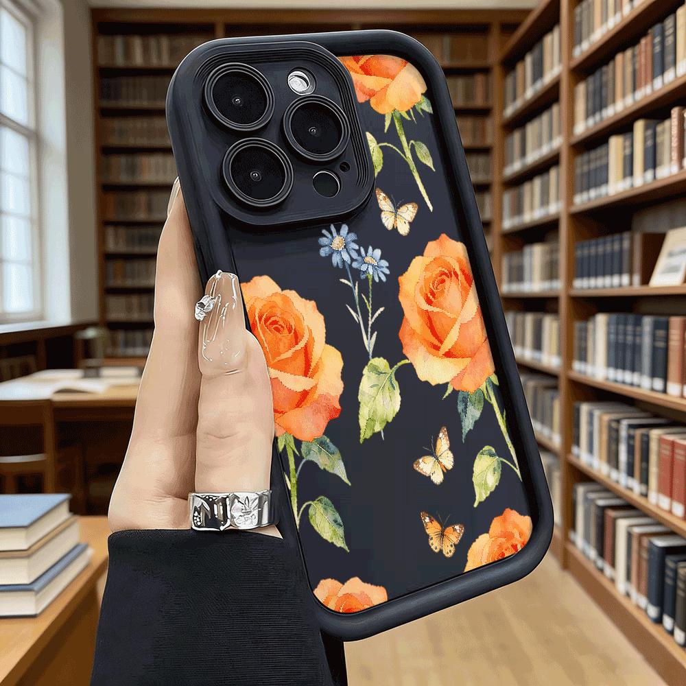 Orange Roses Butterflies Shockproof Soft Phone Case For Xiaomi Redmi Note 15 14 13 12 11 10 9 8 Pro Anti-Slip Anti-Fall Cover