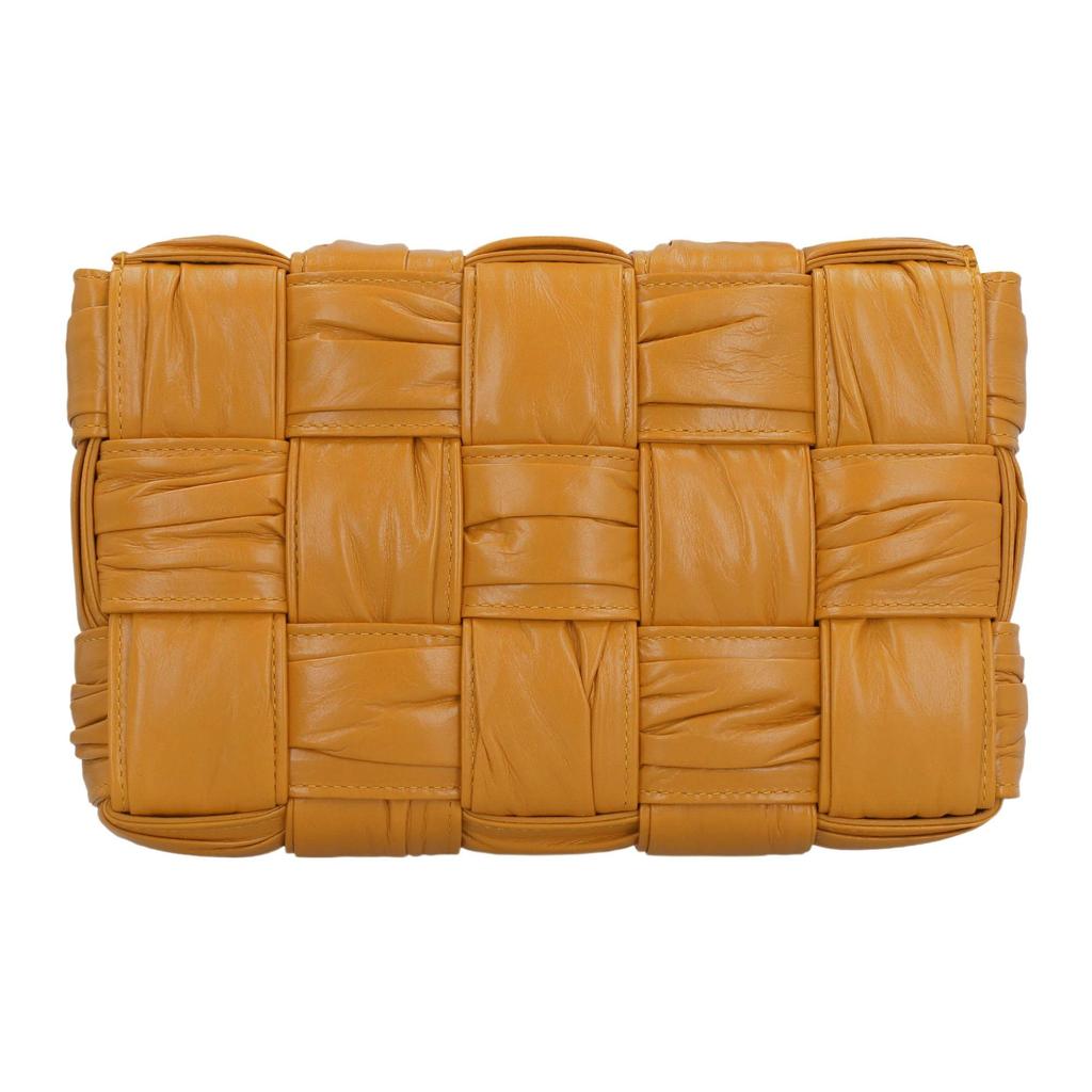 Bottega Veneta Borsa a Spalla Donna Cassette Muse Finitura Ottone Intreccio Pelle Pieghettata Tessuta Marrone 717089V2FY17713