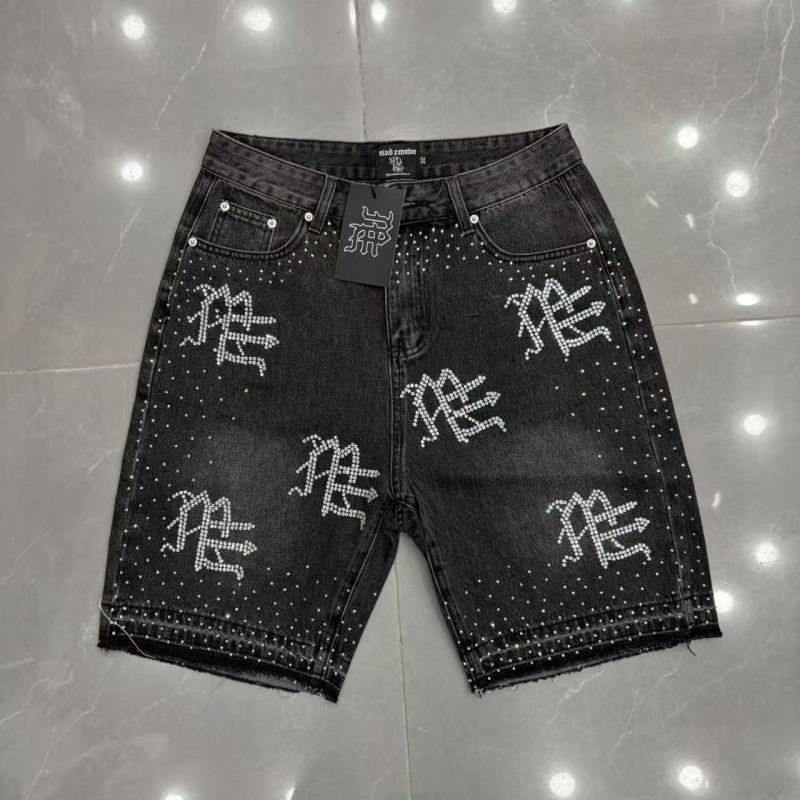 American Style MIXED EMOTION Vintage Rhinestone Hip Hop Denim Shorts Unisex Casual