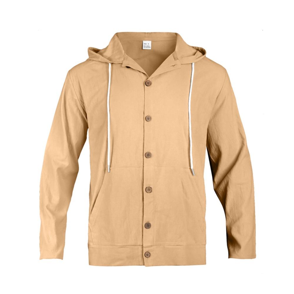 Men's Hoodie Linen Vintage Spring and Autumn Shirt Casual Loose Long Sleeved Clothes High Quality Trendy Men's Clothing