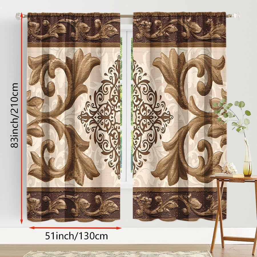 2pcs  3D retro carved curtains   European court style living room   bedroom   pull rod pocket   window decoration