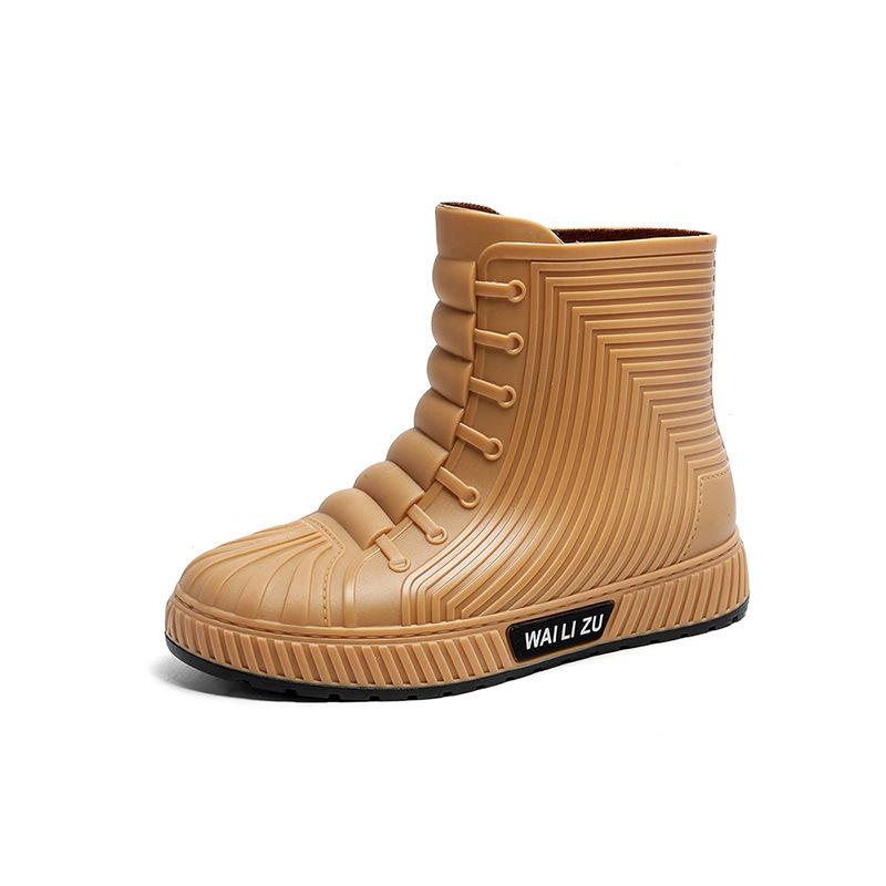 

Женские резиновые сапоги, толстая подошва, модные водонепроницаемые рабочие ботинки, унисекс, средняя труба, удобные нескользящие водонепроницаемые ботинки 36-44 44 верблюд