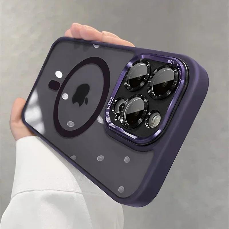 Luxury Magnetic Metal Lens Bumper Protection Case For iPhone 17 16 15 14 13 12 11 Pro Max Plus Wireless Charge Hard Clear Cover
