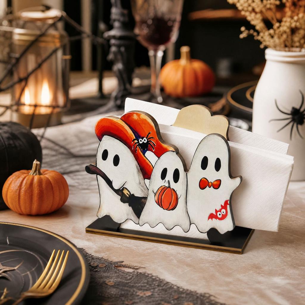 Halloween Wooden Napkin Holder for Tabletop Holiday Festive Decor