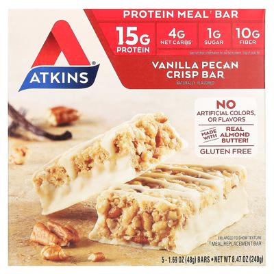 Barrette Sostitutive del Pasto, Barrette Croccanti Vaniglia e Noci Pecan, Confezione da 5, 48G (1.69Oz) Ogni